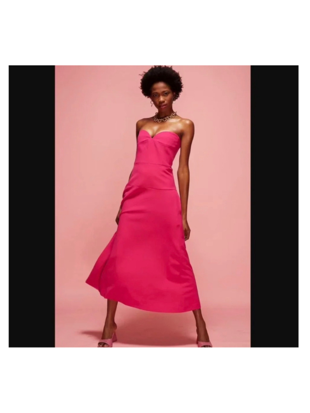 ZARA WOMAN BUSTIER MIDI BUSTIER DRESS Strapless FUCHSIA HOT PINK size XS - Picture 2 of 15
